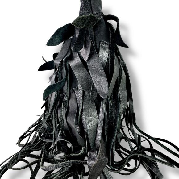 Bohemian Fringe Western Cowgirl Cowboy Rodeo Black Leather Hobo Shoulder Bag - Picture 11 of 12